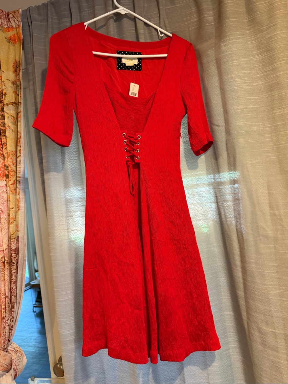 NWT Anthropologie Red Lace-Up Fit & Flare Mini Dress